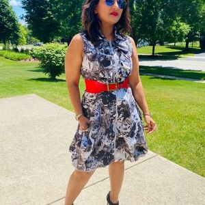 Samuel Dong graphic print ruffle bubble dress